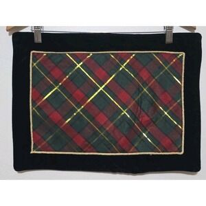 WAVERLY‎ 7 Thick Black Velvet Plaid Placemats Gold Trim Christmas Holiday Party